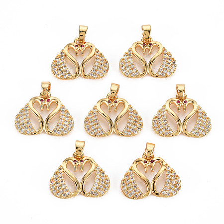 Arricraft Rack Plating Brass Micro Pave Clear Cubic Zirconia Pendants, Long-Lasting Plated, Cadmium Free & Lead Free, Swan, Golden, 14.5x18x2mm, Hole: 3x4mm