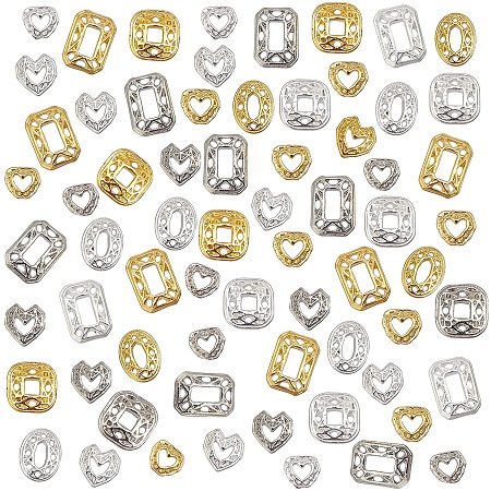 OLYCRAFT 168pcs Resin Fillers Hollow Heart Oval Square Shape Resin Charms Alloy Epoxy Resin Supplies Cabochons Nail Art Decoration Charms - Golden & Platinum & Silver