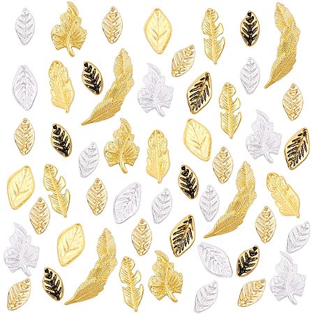 OLYCRAFT 180pcs Leaf Feather Maple Leaf Resin Fillers 11-Style Alloy Epoxy Resin Supplies Resin Accessories Resin Filling Charms Cabochons for Nail Art Resin Jewelry Making