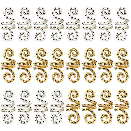 NBEADS 40 Pcs Hair Coil Cuffs, Plated Alloy Hair Beads Dread Cuff Coils for DIY Crafts Making Hair Decorations Accessories, Antique Silver & Golden