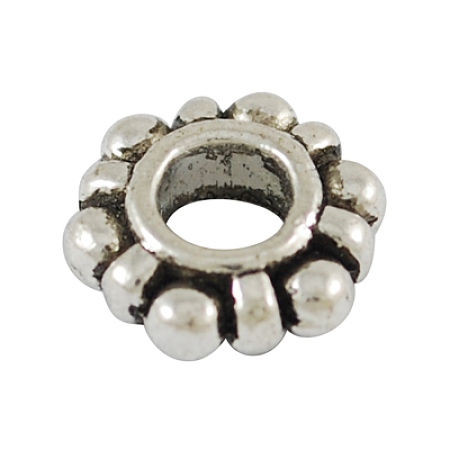 Honeyhandy Alloy Beads Spacers, Cadmium Free & Lead Free, Flower, Antique Silver, 11x4mm, Hole: 5mm