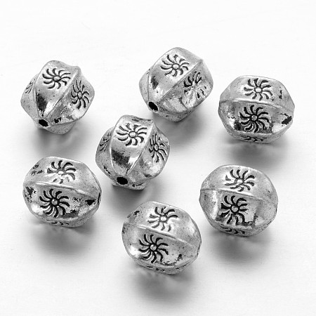 Honeyhandy Alloy Beads, Barrel with Sun Pattern,  Cadmium Free & Lead Free, Antique Silver, 11x9mm