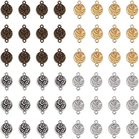 CHGCRAFT 120Pcs 4 Colors Flat Round Tibetan Alloy Links Connectors Components Links Connector Charms for Jewelry Making 2 Holes