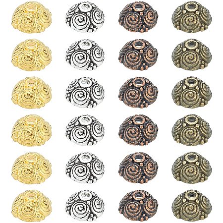 SUPERFINDINGS About 240pcs 4 Colors 8mm Tibetan Style 4-Petal Alloy Bead Caps Spacers Flower Jewelry Beads with 2mm Hole for Bracelet Necklace Jewelry Making