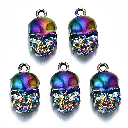 Arricraft Rainbow Alloy Pendants, Cadmium Free & Lead Free, Skull, Multi-color, 18.5x10x5mm, Hole: 1.6mm