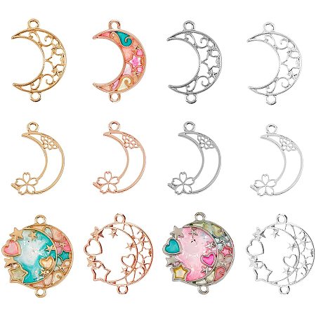 OLYCRAFT 24pcs Moon Theme Open Back Bezel Pendants 4-Color Open Bezel Charms Alloy Frame Pendants Hollow Resin Frames with Loop for Resin Jewelry Making - 3 Style