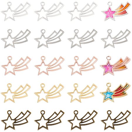 OLYCRAFT 30pcs Shooting Star Open Back Bezel Pendants 4-Color Open Bezel Charms Alloy Frame Pendants Hollow Resin Frames with Loop for Resin Jewelry Making UV Resin Crafts