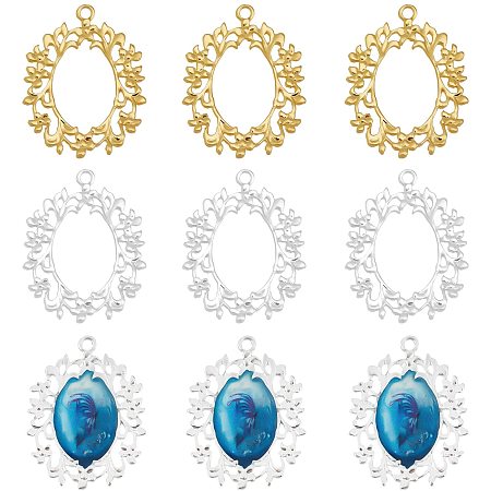 Pandahall Elite 24pcs Open Bezel Charms Gold Silver Alloy Wreath Frame Pendants Hollow Resin Frames with Loop Open Back Pendant for DIY Resin Earrings Necklace Bracelet Jewelry Making, 45x34x2mm