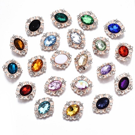 ARRICRAFT Alloy Acrylic Rhinestone Shank Buttons, with Rhinestone, Faceted, Oval, Mixed Color, 31~32x27.5x9mm, Hole: 1.5mm