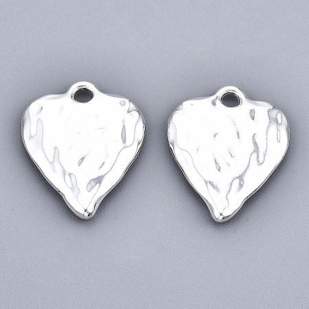 Honeyhandy Rack Plating Hammered Alloy Pendants, Cadmium Free & Lead Free, Heart, Silver, 20x16x2mm, Hole: 2mm