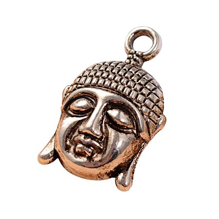NBEADS Tibetan Style Alloy Buddha Head Pendants about 300pcs/bag Cadmium Free Lead Free Antique Silver, 22x14.5x5mm
