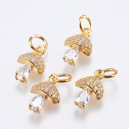 Honeyhandy Brass Micro Pave Cubic Zirconia Charms, Cadmium Free & Lead Free, Mushroom, Real 18K Gold Plated, 11x7.5x4mm, Hole: 3mm