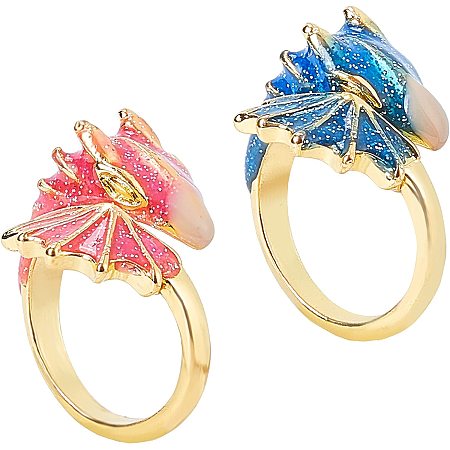 GORGECRAFT 2PCS Topaz Dragon Open Finger Rings Adjustable Retro Knight Starry Dragon Jewelry for Men Women (Pink, Blue)