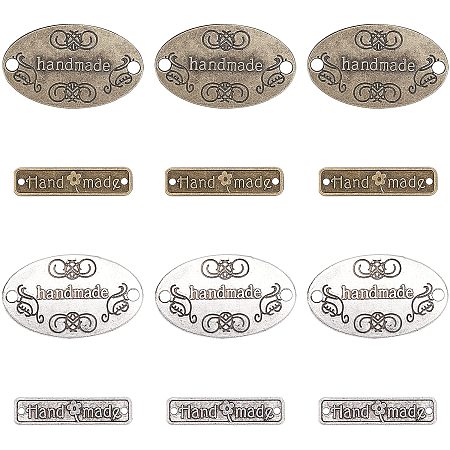 Pandahall Elite 88pcs 2 Shapes Handmade Metal Tags Tibetan Alloy Handmade Labels Pendant Bead Charm Metal Label Tag Signs for DIY Crafts Jewelry Making Antique Bronze and Antique Silver