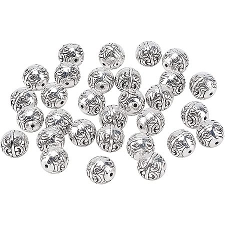 Pandahall Elite 30pcs 12mm Round Spacers Beads Tibetan Spacers Beads Antique Silver Jewelry Bead Charms for DIY Bracelet Necklace Crafts Jewelry Making