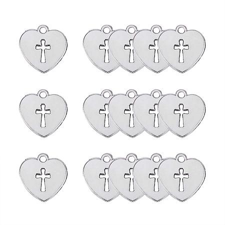 PandaHall Elite 80pcs Tibetan Alloy Love Heart with Cross Pendants Charms for Mothers Day, Fathers Day, Thanksgiving Day DIY Necklace Bracelet Making(Antique Silver)