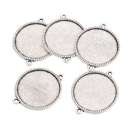 NBEADS 1000g Tibetan Style Alloy Blank Bezel Base Flat Round Cabochon Connector Settings, Antique Silver, Cadmium Free & Lead Free, Tray: 25mm; 34x27.5x2mm, Hole: 2mm