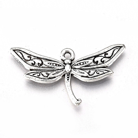 Honeyhandy Tibetan Style Alloy Pendants, Lead Free & Cadmium Free, Dragonfly, Antique Silver, 17x31.5x2.5mm, Hole: 1.5mm, about 340pcs/500g