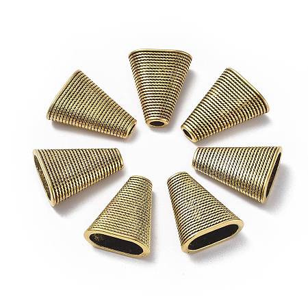 Honeyhandy Tibetan Style Bead Cones, Triangle, Cadmium Free & Nickel Free, Antique Golden, 23x19x9mm, Hole: 4x2mm, Inner Size: 15x7mm
