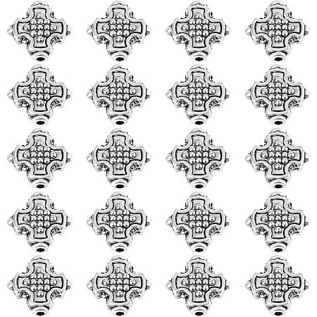 SUPERFINDINGS About 120pcs Antique Silver Tibetan Style Alloy Beads Metal Alloy Beads Cross Charms Spacer Loose Beads Jewelry Making Findings, Cadmium Free & Lead Free, Hole: 1.5mm