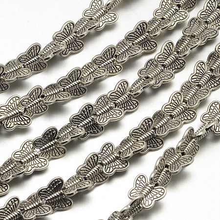 Honeyhandy Tibetan Style Butterfly Alloy Bead Strands, Lead Free & Cadmium Free, Antique Silver, 9x10.5x3mm, Hole: 2mm, about 30pcs/strand, 8 inch