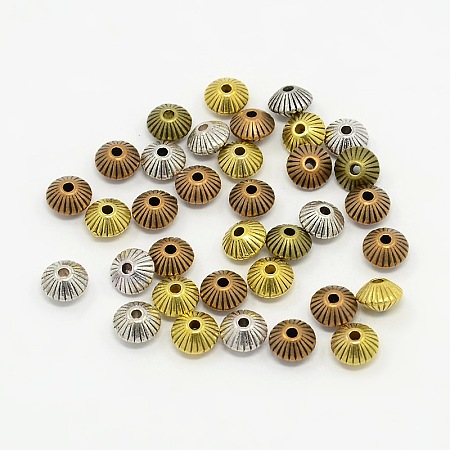 Honeyhandy Mixed Color Tibetan Style Alloy Bicone Corrugated Spacer Beads, Cadmium Free & Lead Free, 7.8x5.5mm, Hole: 1mm, about 250pcs/200g