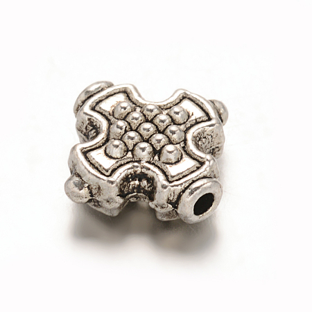 Honeyhandy Cross Tibetan Style Alloy Beads, Lead Free & Cadmium Free, Antique Silver, 12.5x12x5mm, Hole: 1.5mm