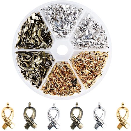 PandaHall Elite About 80PCS Breast Cancer Awareness Hope Ribbon Charms Pendants for Jewelry Making Bracelet Crafts Bulk