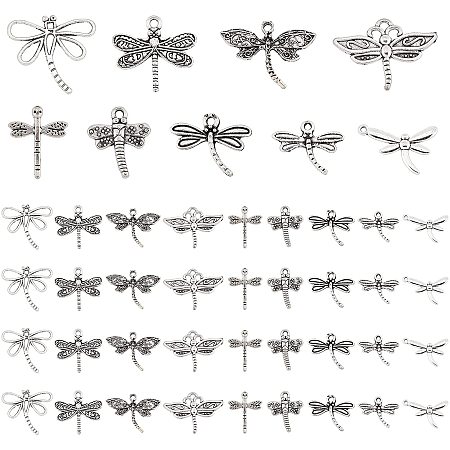 PandaHall Elite 90pcs 9 Styles Dragonfly Charms Flying Animal Charms Alloy Tibetan Pendants for Spring Summer DIY Necklace Bracelet Jewelry Making, Antique Silver