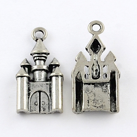 Honeyhandy Tibetan Style Zinc Alloy Pendants, Lead Free & Cadmium Free, Castle, Antique Silver, 28x14x5mm, Hole: 2mm, about 142pcs/500g