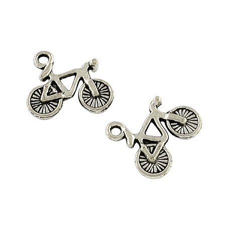 Honeyhandy Bicycle Tibetan Style Zinc Alloy Charms, Lead Free & Cadmium Free, Antique Silver, 14x17x3mm, Hole: 1.5mm, about 625pcs/500g