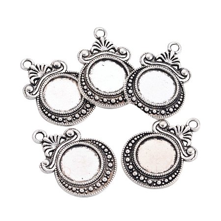 NBEADS 1000g Tibetan Style Zinc Alloy Flat Round Pendant Cabochons Settings, Lead Free & Cadmium Free, Antique Silver, 28x19x2mm, Hole: 2.5mm; Tray: 12mm; about 384pcs/1000g