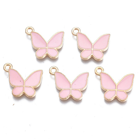 Alloy Enamel Pendants, Cadmium Free & Lead Free, Butterfly, Light Gold, Pink, 15x17x2mm, Hole: 1.6mm