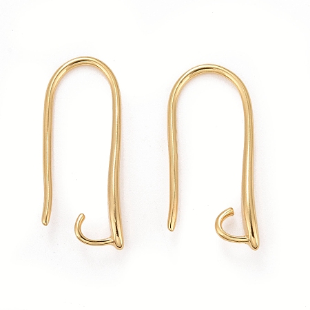 Honeyhandy Rack Plating Eco-friendly Brass Earring Hooks, with Horizontal Loop, Lead Free & Cadmium Free, Real 24K Gold Plated, 20.5x2.5mm, Hole: 2mm, Pin: 1mm