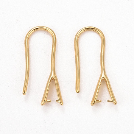 Honeyhandy Rack Plating Eco-friendly Brass Earring Hooks, with Ice Pick Pinch Bails, Lead Free & Cadmium Free, Real 24K Gold Plated, 21x2.5mm, Pin: 0.5mm and 1mm
