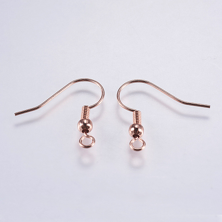 Honeyhandy Brass Earring Hooks, Ear Wire, with Horizontal Loop, Long-Lasting Plated, Lead Free & Cadmium Free, Rose Gold, 18.5x18x3mm, Hole: 1.5mm, Pin: 0.8mm