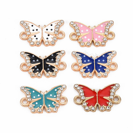 ARRICRAFT Alloy Links Connectors, with Enamel and Rhinestone, Light Gold, Butterfly, Mixed Color, 11x18x2mm, Hole: 1.6mm