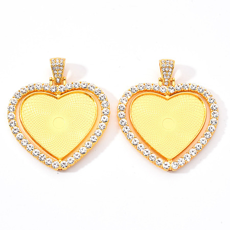 Honeyhandy Alloy Pendant Cabochon Settings, with Crystal Rhinestone, Cadmium Free & Lead Free, Double-sided Tray, Heart, Golden, Tray: 26.5x32.5mm, 42.5x45.5x3mm, Hole: 9.5x5mm