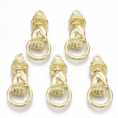 Honeyhandy Rack Plating Alloy Pendants, Cadmium Free & Lead Free, Hand with Ring, Light Gold, 29x13x3mm, Hole: 2.4mm