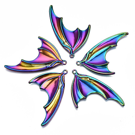 Honeyhandy Plated Rainbow Color Alloy Big Pendants, Cadmium Free & Lead Free, Bat Wing, 50x37x2.5mm, Hole: 1.8mm