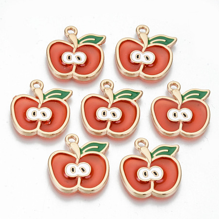 Arricraft Transparent Epoxy Resin Pendants, with Alloy Findings and Enamel, Cadmium Free & Lead Free, Apple, Light Gold, Tomato, 21x19x2mm, Hole: 2mm