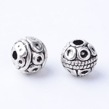 Honeyhandy Tibetan Style Alloy Beads, Round, Cadmium Free & Lead Free, Antique Silver, 8x8mm, Hole: 2mm