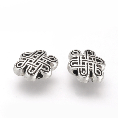 Honeyhandy Tibetan Style Alloy Beads, Cadmium Free & Lead Free, Chinese Knot, Antique Silver, 7x10x3.5mm, Hole: 1mm