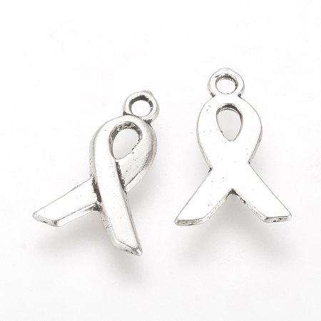 Honeyhandy Tibetan Style Alloy Charms, Cadmium Free & Lead Free, Awareness Ribbon, Antique Silver, 14x9x1~1.5mm, Hole: 1.5mm