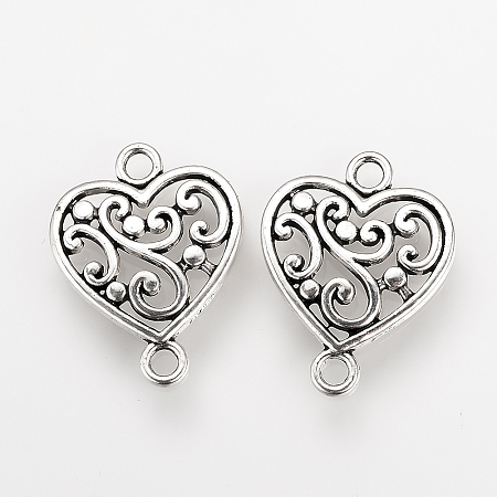 Honeyhandy Tibetan Style Alloy Links connectors, Heart, Cadmium Free & Lead Free, Antique Silver, 19x14.5x2mm, Hole: 2mm