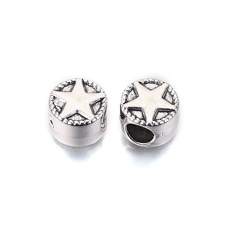 Honeyhandy Tibetan Style Alloy European Beads, Large Hole Beads, Cadmium Free & Lead Free, Column with Star, Antique Silver, 10x7mm, Hole: 4.5mm