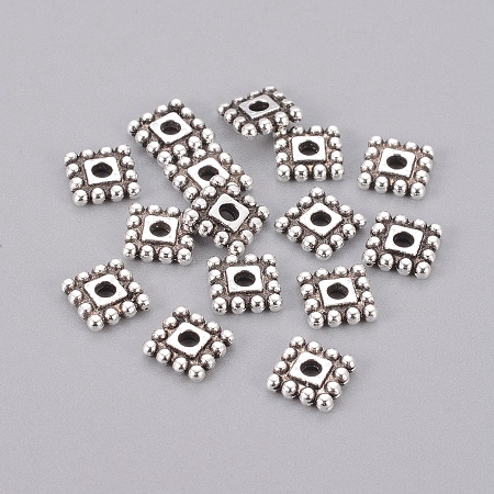 ARRICRAFT Tibetan Style Spacer Beads, Lead Free & Cadmium Free, Square, Antique Silver, 7x7x2mm, Hole: 2mm