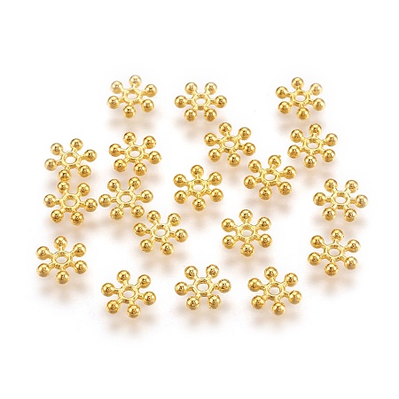 Honeyhandy Snowflake Alloy Spacer Beads, Tibetan Style, Cadmium Free & Lead Free, Golden, 7x2mm, Hole: 1mm