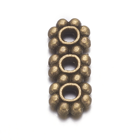 Honeyhandy Tibetan Style 3-Hole Spacer Bars, Rectangle, Antique Bronze, Lead Free & Cadmium Free, 10.5x4.3mm, Hole: 1.5mm