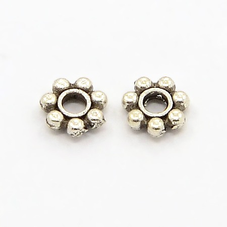 Honeyhandy Tibetan Style Alloy Daisy Spacer Beads, Lead Free & Cadmium Free, Snowflake, Antique Silver, 4x1.5mm, Hole: 1mm, about 1492pcs/100g